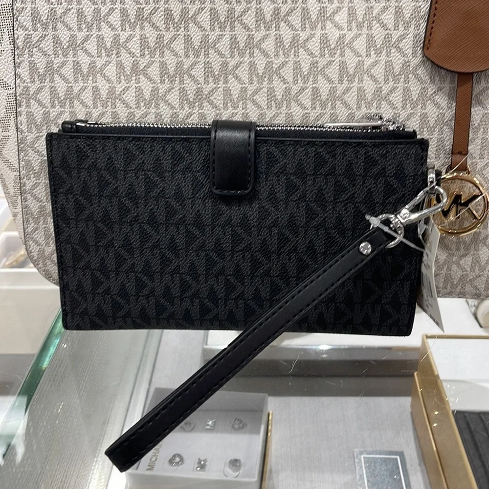 Michael Kors Jet Set Travel Large Double-Zip Wristlet-Wallet-PhoneHolder Black
